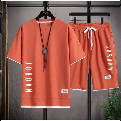Summer Hot Selling Men's Sports Set JORDAN Printed Casual T-Shirt + Shorts Two-Piece Running Set Breathable and Comfortable