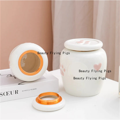 1pc Ceramic Pet Urn, Funeral Cremation Urn for Cats and Dogs, Pet Hair Covered Commemorative Jar,Household Pet Funeral Supplies