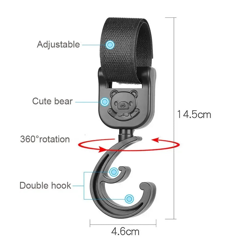 Universal Outdoor Stroller Accessories Baby Pram Hooks Rotate Hanging Bag 360 Degree Cart Organizer Storage Bag Hanger
