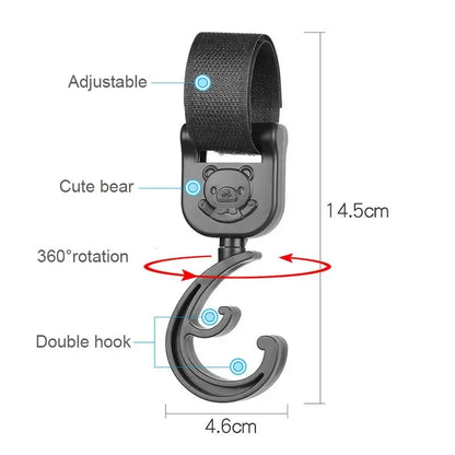 Universal Outdoor Stroller Accessories Baby Pram Hooks Rotate Hanging Bag 360 Degree Cart Organizer Storage Bag Hanger
