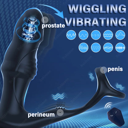 Bokisoon Prostate Massager Anal Vibrator 9 Wiggling Thrusting with Cock Ring Butt Plug Remote Control Sex Toys P Sport Massager