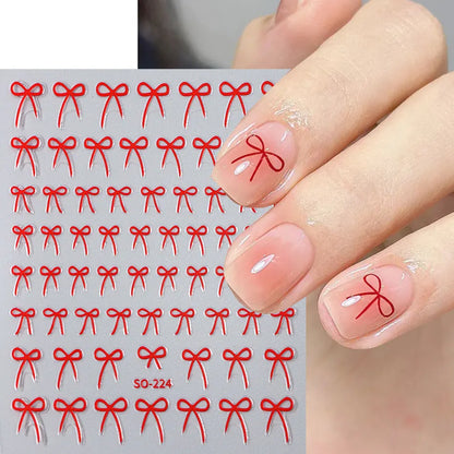 8pcs Mixed Color Bow Nail Art Stickers 3D Cute Red Black Pink bowknot Nail Charms Foils Y2K Gold Laser Effect Bow Manicure Decor