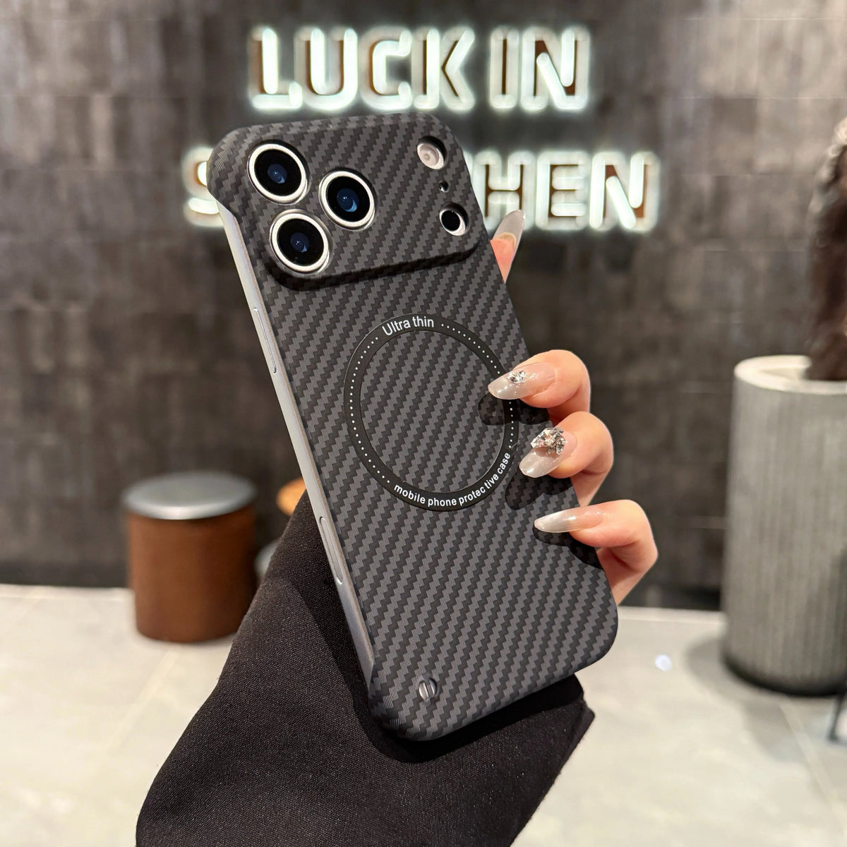 17 ProMax for Magsafe Carbon Fiber Frameless Case For iPhone 16 15 14 13 12 Pro Max Plus 17Air Magnetic Slim Color Blocked Cover