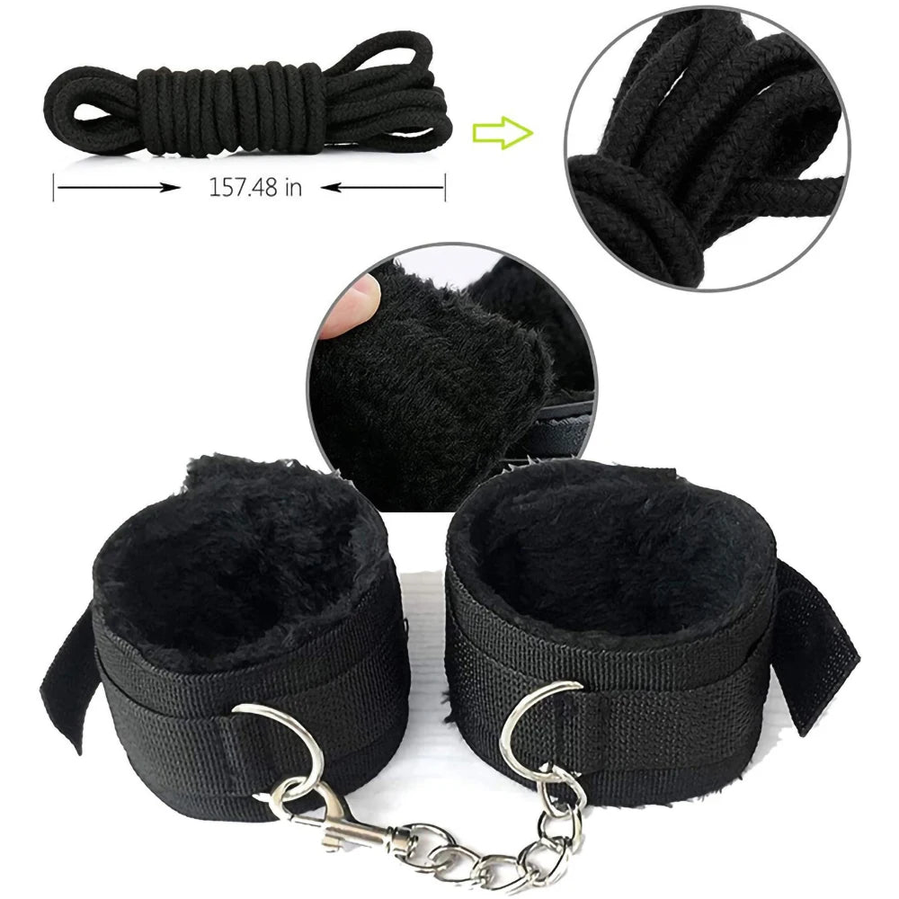 Hot Exotic Bed Bondage Set BDSM Kits Exotic Sex Toys For Women  Adults Games Leather Handcuffs Whip Gag Nipple Clamps Sex Shop