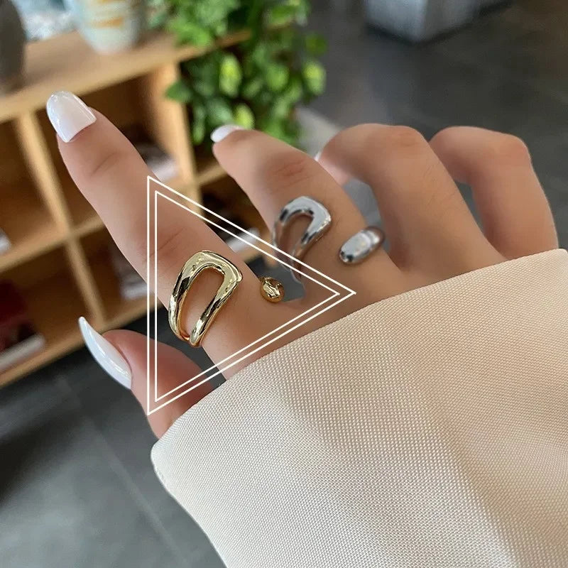 Silver Color High-quality Smooth Geometric Irregular Hollow Opening Rings For Women Fashion Birthday Party Jewelry