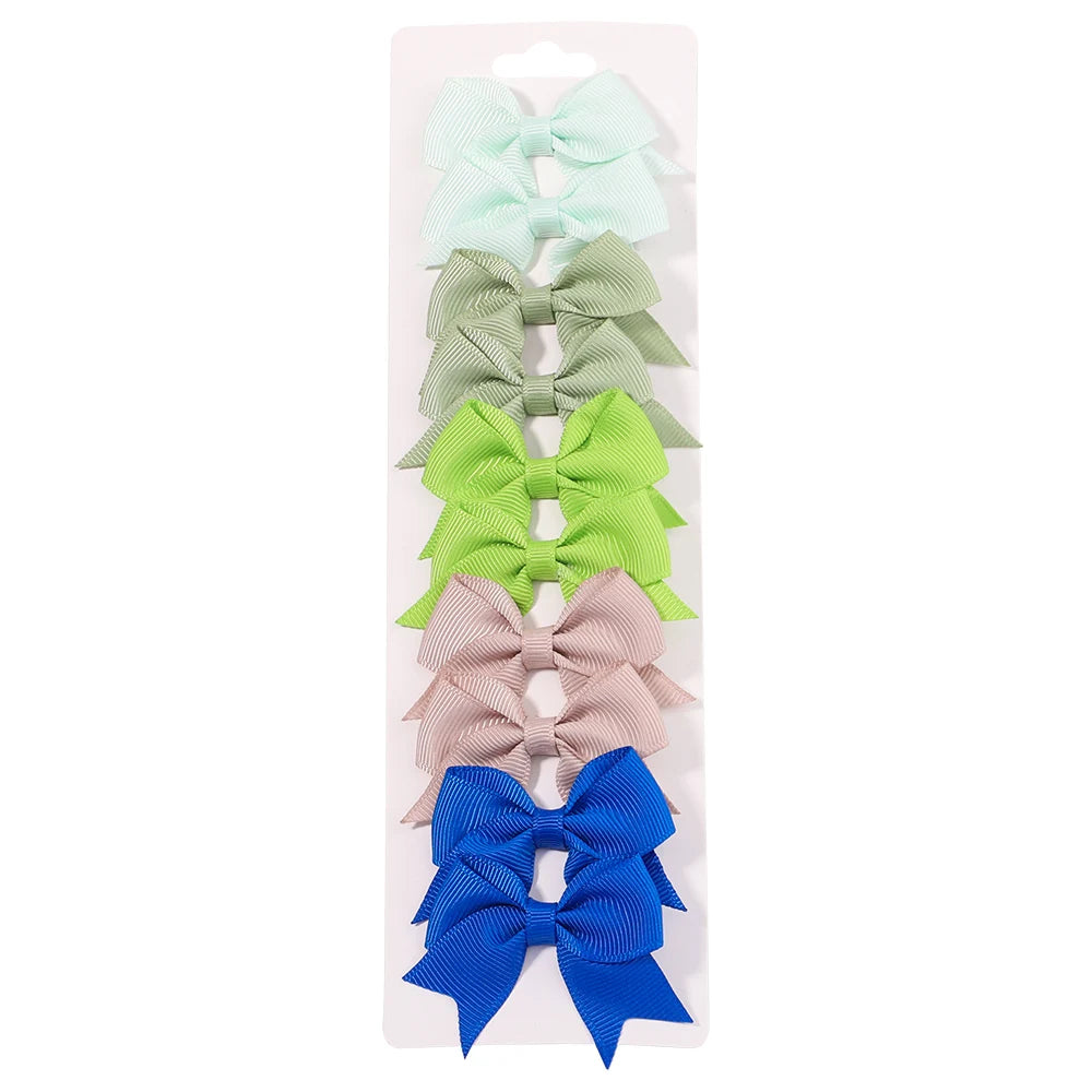 10Pcs/Set New Cute Solid Ribbon Bowknot Hair Clips for Baby Girls Handmade Bows Hairpin Barrettes Headwear Baby Hair Accessories