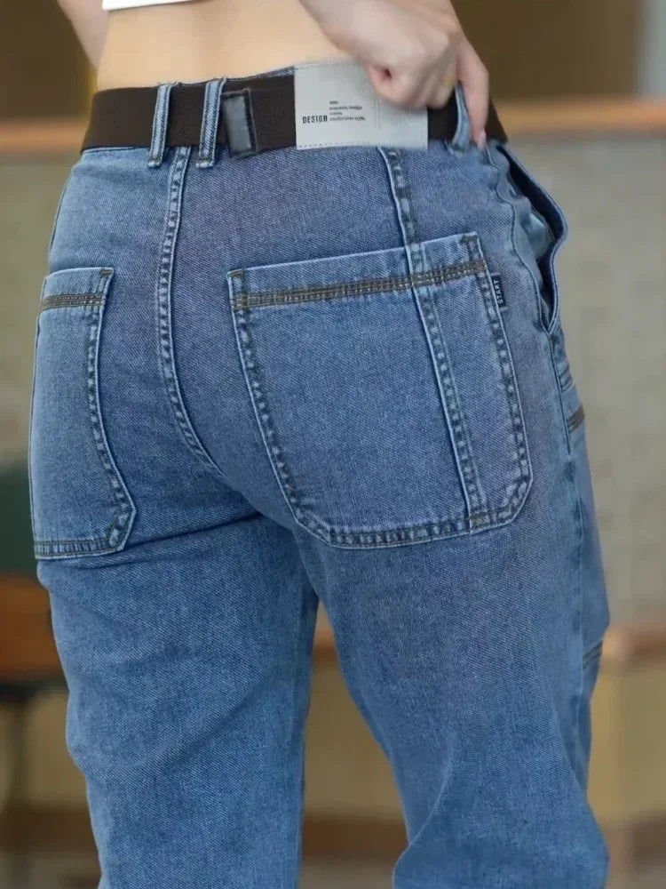 Spring Summer Thin Six Pocket Men's Jeans Elastic Straight Leg Casual Slim Fit Jeans Versatile Multi-Pocket Long Y2K Denim Pants
