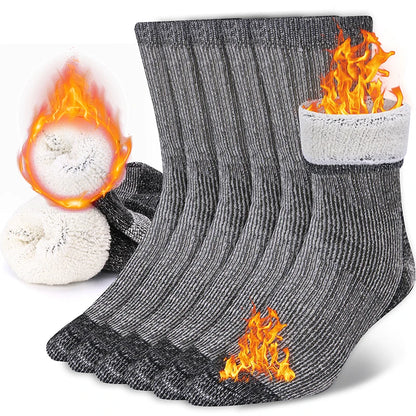 3 Pairs Men Women Merino Wool Crew Socks Thickened Thermal and Warm Socks for Winter Work Outdoor Hiking Running Sports Large