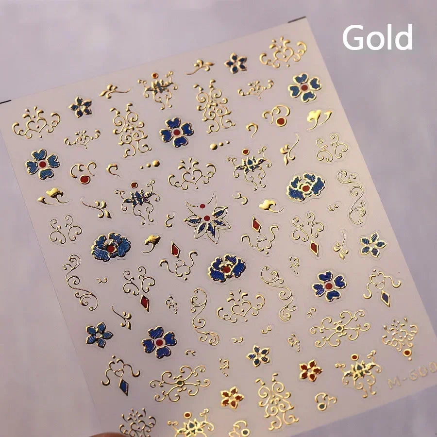 Bohemian Pattern Colorful Love Heart Moon Pearl Crystal Rhinestone 5D Nail Art Sticker Self Adhesive Decoration Manicure Decal