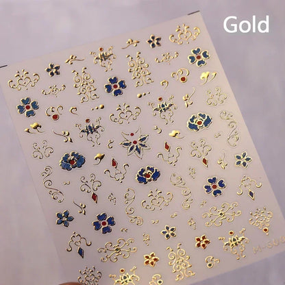 Bohemian Pattern Colorful Love Heart Moon Pearl Crystal Rhinestone 5D Nail Art Sticker Self Adhesive Decoration Manicure Decal