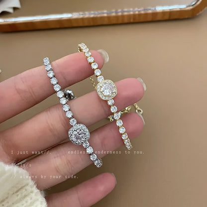 Full of Rhinestones Adjustable 18K Gold Plated Stainless Steel Bracelet For Women 2022 New Trendy Square Zircon Bracelet Jewelry