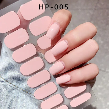 16Tips UV Semi-Cured Gel Nail Wraps Sticker 5D Pure Color Full Cover UV Lamp Gel Sticker Long-Lasting Nail Extension Patch Strip