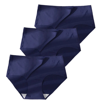 3Pcs Plus Size Underwear Women's Panties Ice Silk Solid Color Ladies Seamless Underpant Girls Briefs Breath Sexy Lingerie Female