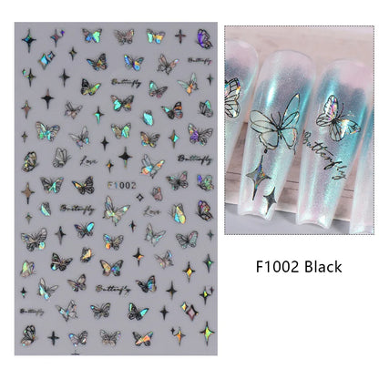 Black and White Love Flowers Line Art 3D Stickers Nail Decals Nail Art Accessories Butterfly Rose Nail Stickers Nail Sliders