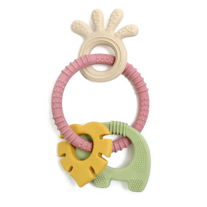 4 In One Baby Silicone Teether Ring BPA Free Rattles Bracelet Food Grade Elephant Cute Octopus Shaped Teething Ring Toys