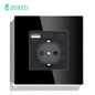 BSEED Touch Light Switch With EU USB Wall Sockets Black Wall Led Switches 1/2/3Gang 1Way Crystal Dark Blue Backlight Wall Switch