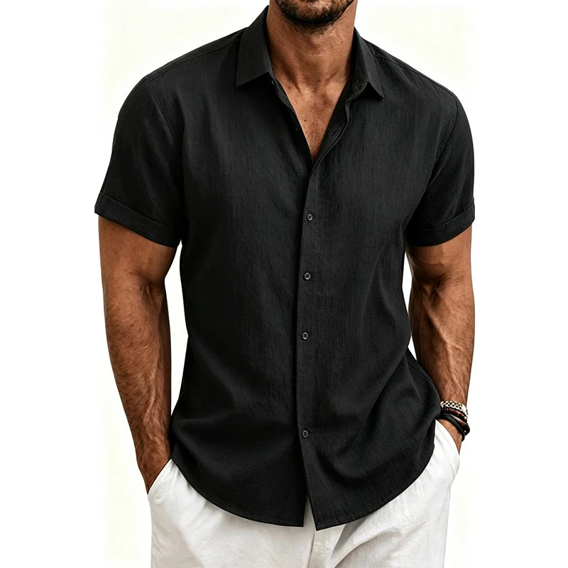2026 Cotton Linen Shirts for Men Casual Shirts Lightweight Short Sleeve Henley Beach Shirts Fashion Hawaiian T Shirts for Men