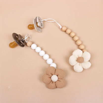 Cartoon Bunny Pacifier Chain Clip Wood Crochet Bear Teething Chain Baby Teether Soother Holder Newborn Chew Toys Pacifier Clips