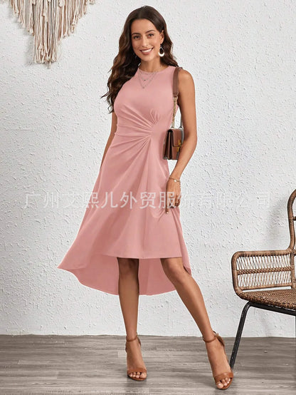 New Women's Dress Slim Sleeveless A-line Skirt Elegant Simple Office Red Korean Midi Skirt for Female