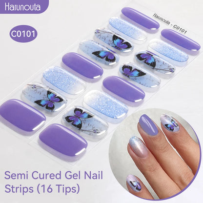 Gradient Auroras Semi Cured Gel Nail Strips Sparkly Shinning DIY Gel Polish Stickers for Nails Works with UV/LED Nail Lamps