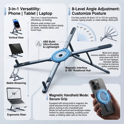 Foldable Magnetic Laptop Stand ABS Plastic Portable Adjustable Stand Heat Dissipation Holder for Smart Phone Tablet Notebook