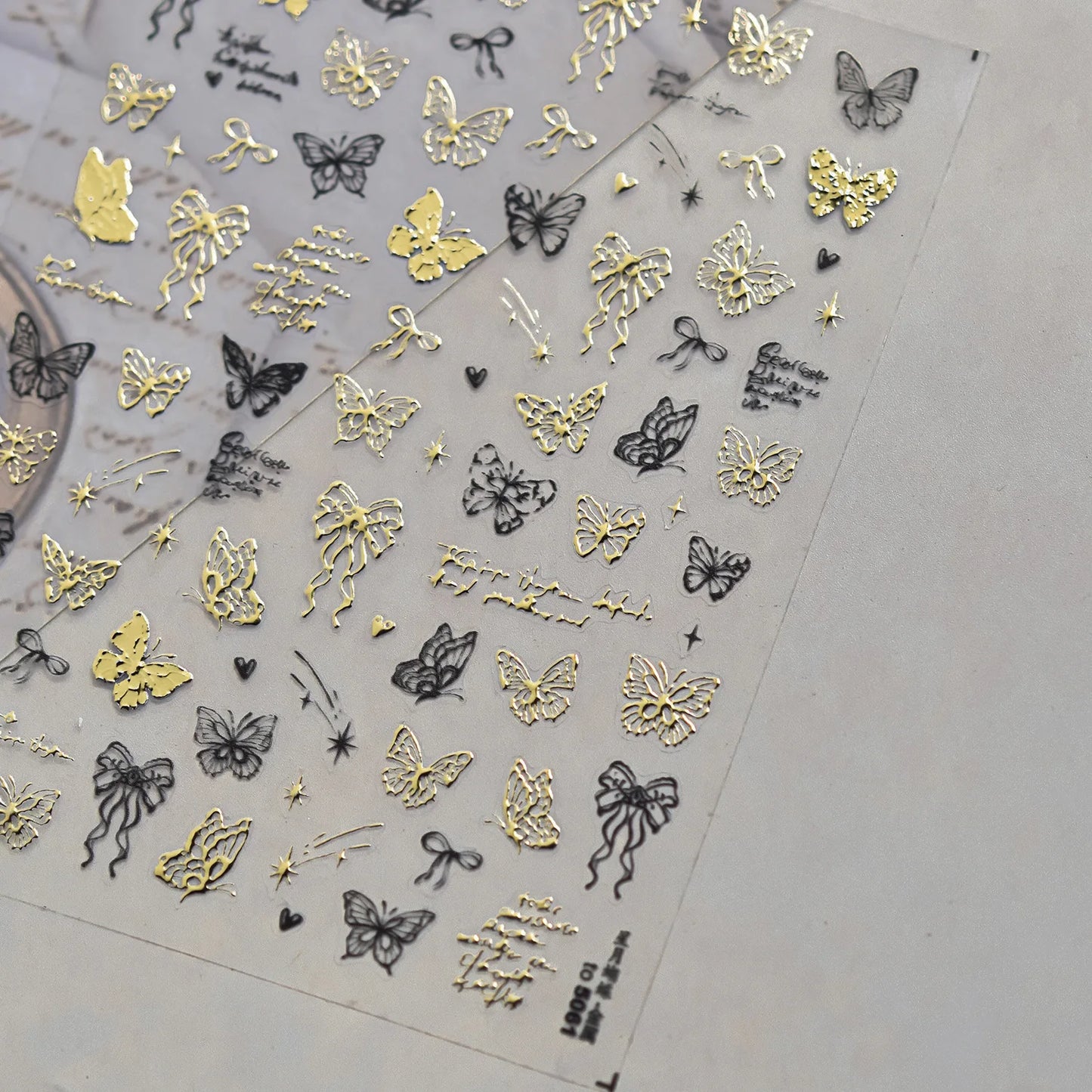 Shiny Jelly Butterfly Charming Golden Gradient Bowknot 5D Self Adhesive Nail Art Sticker Flower Petal Rhinestone Manicure Decals
