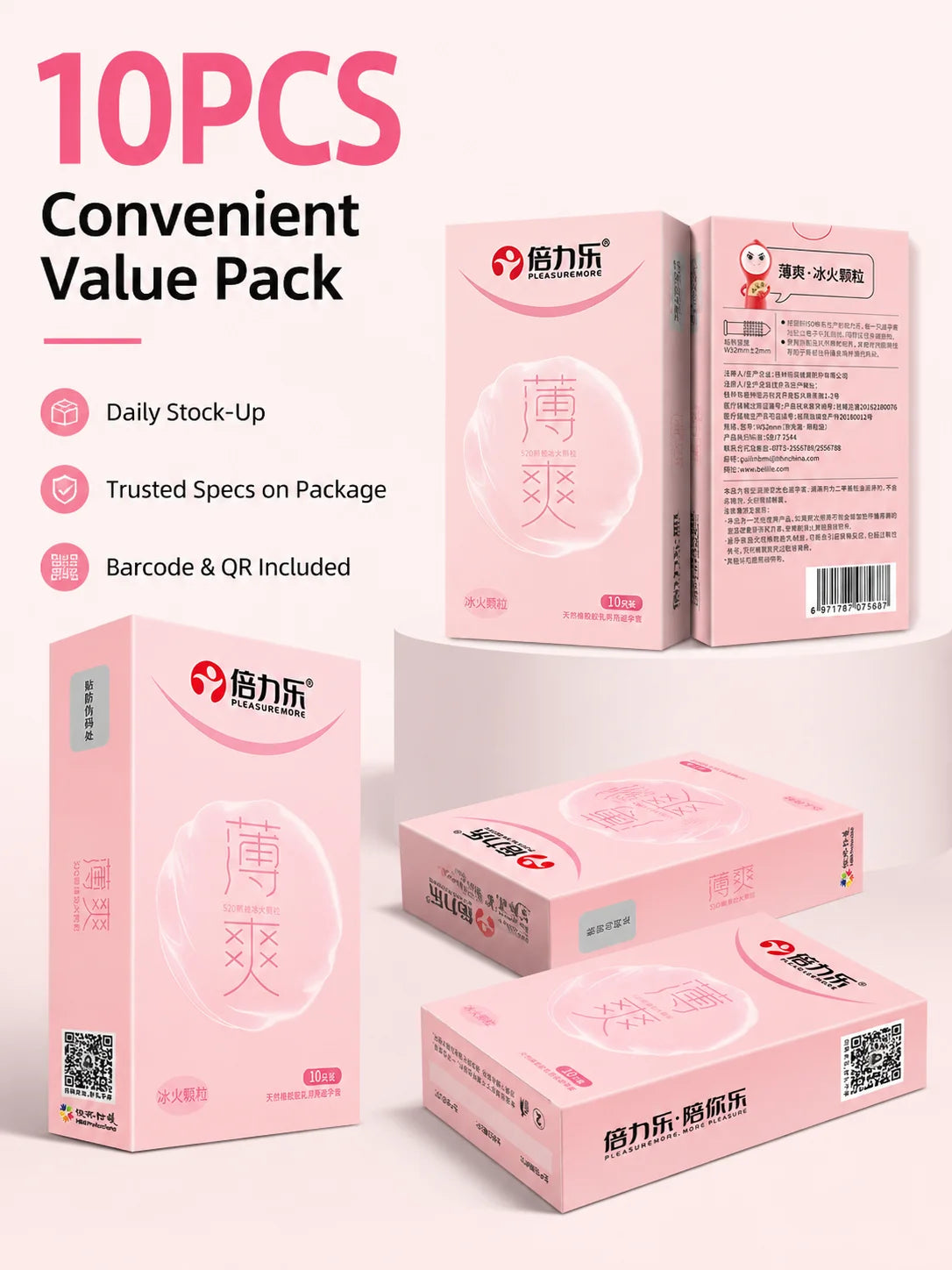 Hot & Cool Sensation Condoms 520 Bouncing Dots Natural Latex Lubricated 10pcs-50pcs Men Extra Stimulation Silky Touch Beilile