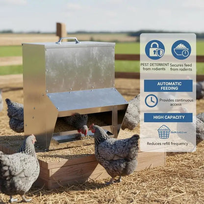 Galvanized Steel Chicken Feeder, Silver, 20 x 25 x 35 cm