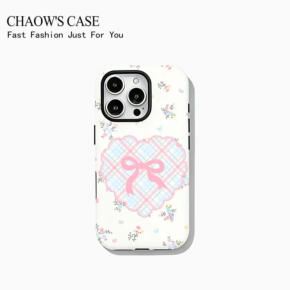 Fashion exquisite bow polka dot Phone Case for iPhone 17 16 15 14 13 12 11 Pro Max Air Plus Luxury Double-layer Back Cover