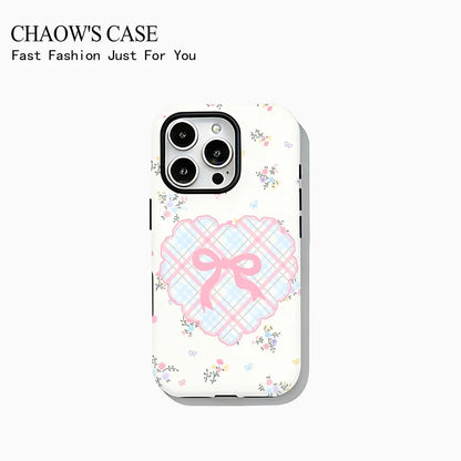 Fashion exquisite bow polka dot Phone Case for iPhone 17 16 15 14 13 12 11 Pro Max Air Plus Luxury Double-layer Back Cover