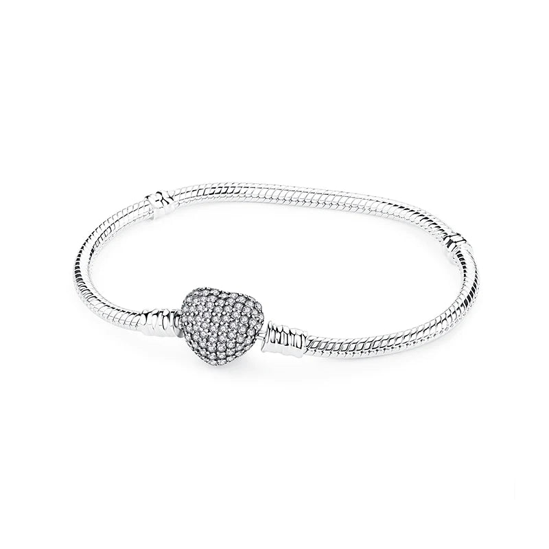Original 925 Sterling Silver Bracelets Love Heart Moon Flower Butterfly Pave CZ Bracelets For Women DIY Jewelry Party Gift
