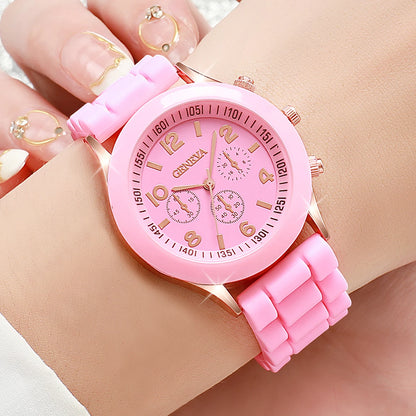4PCS Fashion Women's Watches Casual Silicone Band Analog Quartz Watch Set（Without Box）