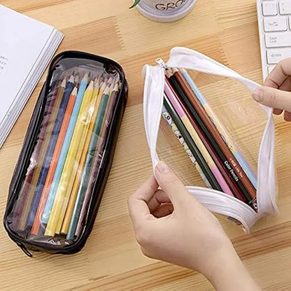 Solid Color Transparent Waterproof Pencil Case – Large Capacity Makeup & School Supply Organizer for Girls and Office Use
