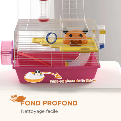 Multi-colored rodent Cage with platform, bottle of water, wheels, House, 34x27x25 cm, pink, rat cage, hamster cage, animals cage, hamster cage