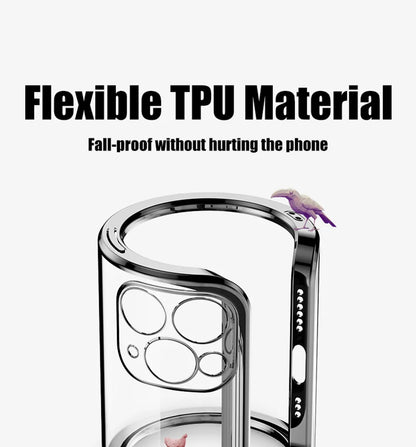 Luxury Plating Square Frame Silicone Transparent Case on For iPhone 11 12 13 14 15 Pro Max X XR XS Max 7 Plus Clear Back Cover