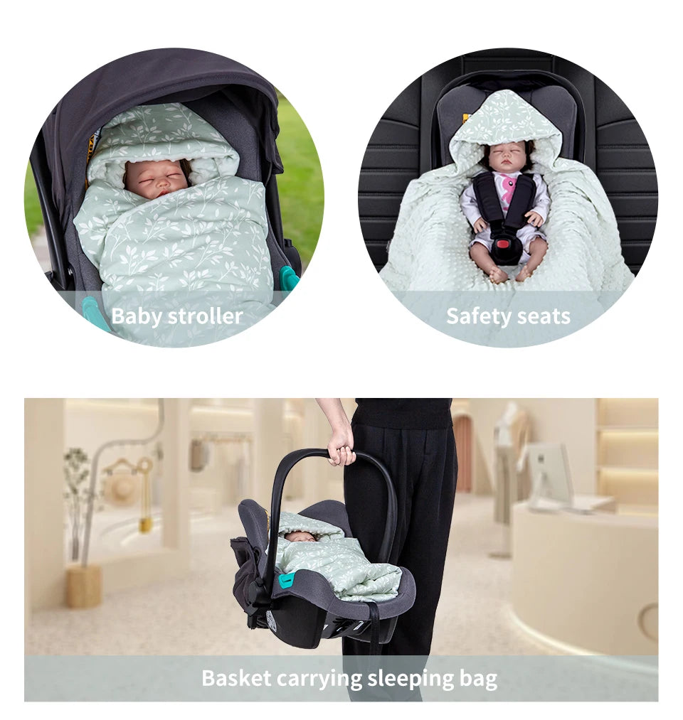Newborn Baby Blanket In Baby Car Seat Basket 0-3 Months Swaddle Wrap With Windproof Hooded For Outside Travel Boys Girls