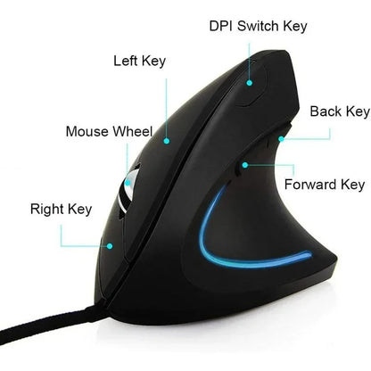 Vertical Optical Mouse Ergonomic Design 4 Level DPI Adjustable USB LED Wired Gaming Mouse for Windows Laptop PC