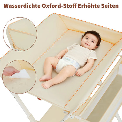 Himiss Folding Baby Changing Table Height Adjustable Metal & Fabric Large Storage Space Safety Belt Wheels for Newborns & Infants