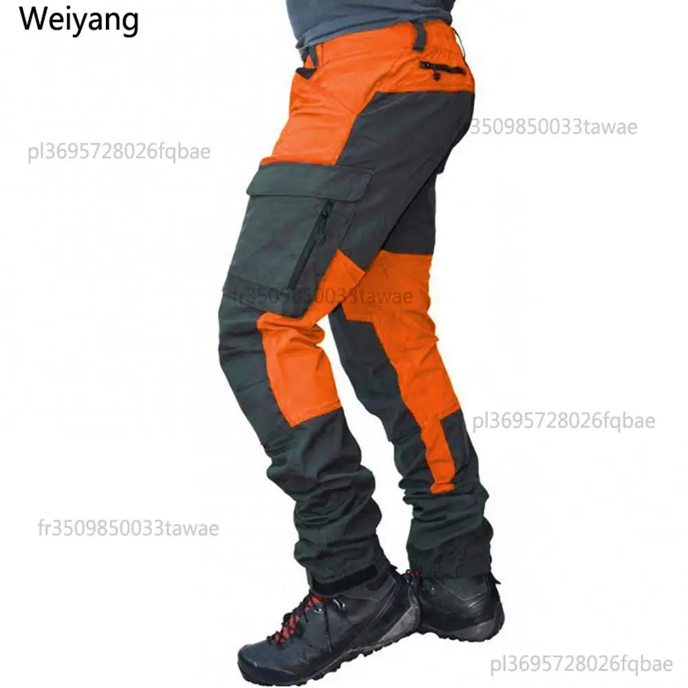 Nylon Men Cargo Pants Color Block Multi Pockets Sports Pants Work Trousers Outdoor Hiking Trekking Army Joggers Pants
