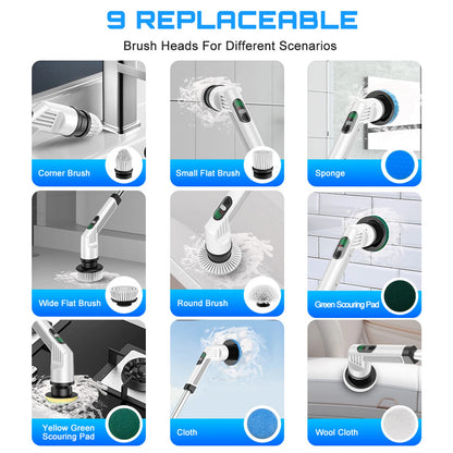 TINSOL 9-in-1 Multi-Function Electric Cleaning Brush Adjustable Automatic Rotating Scrubber Kitchen & Bathroom Cleaning Brush