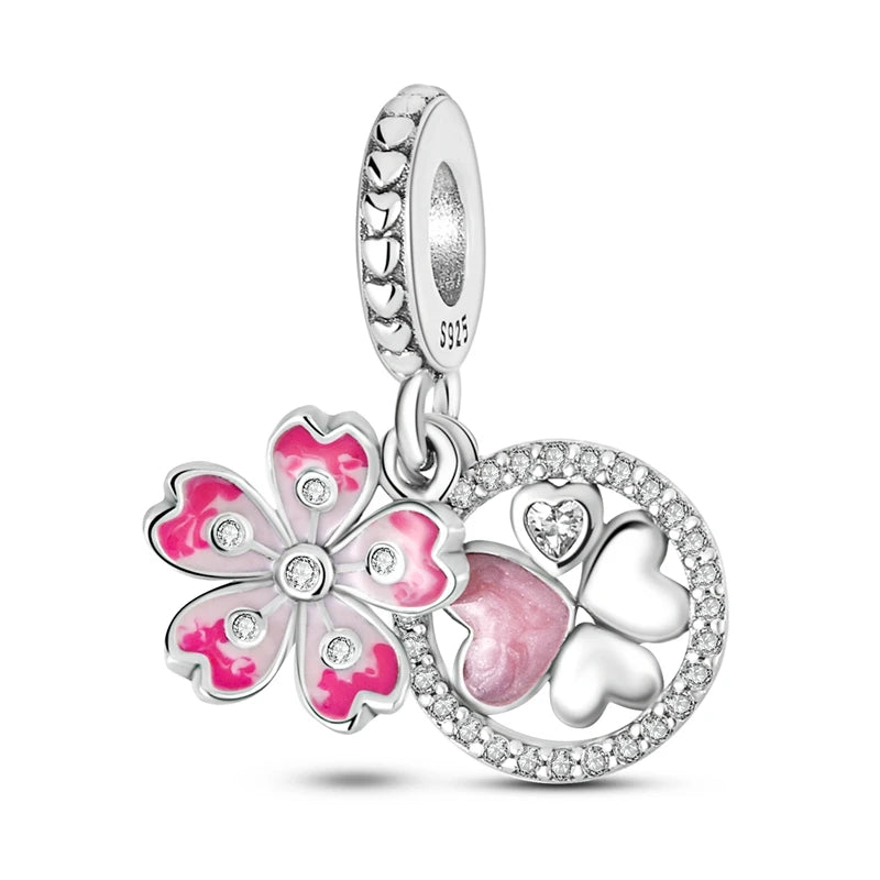 Original 925 Sterling Silver Charm Beads Clover Sunflower Tulip Carnation Pendant For Women Jewelry Fashion Gift