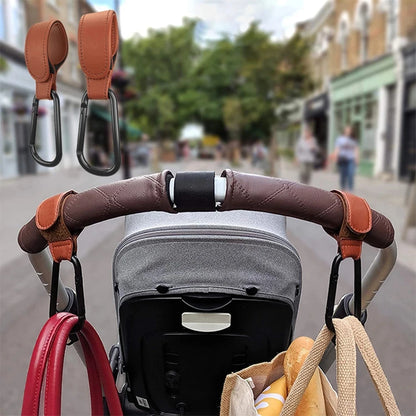 1/2pcs PU Leather Baby Bag Stroller Hook Pram Cart Organizer 360 Degree Rotatable Hook High-quality Crochet Stroller Accessories