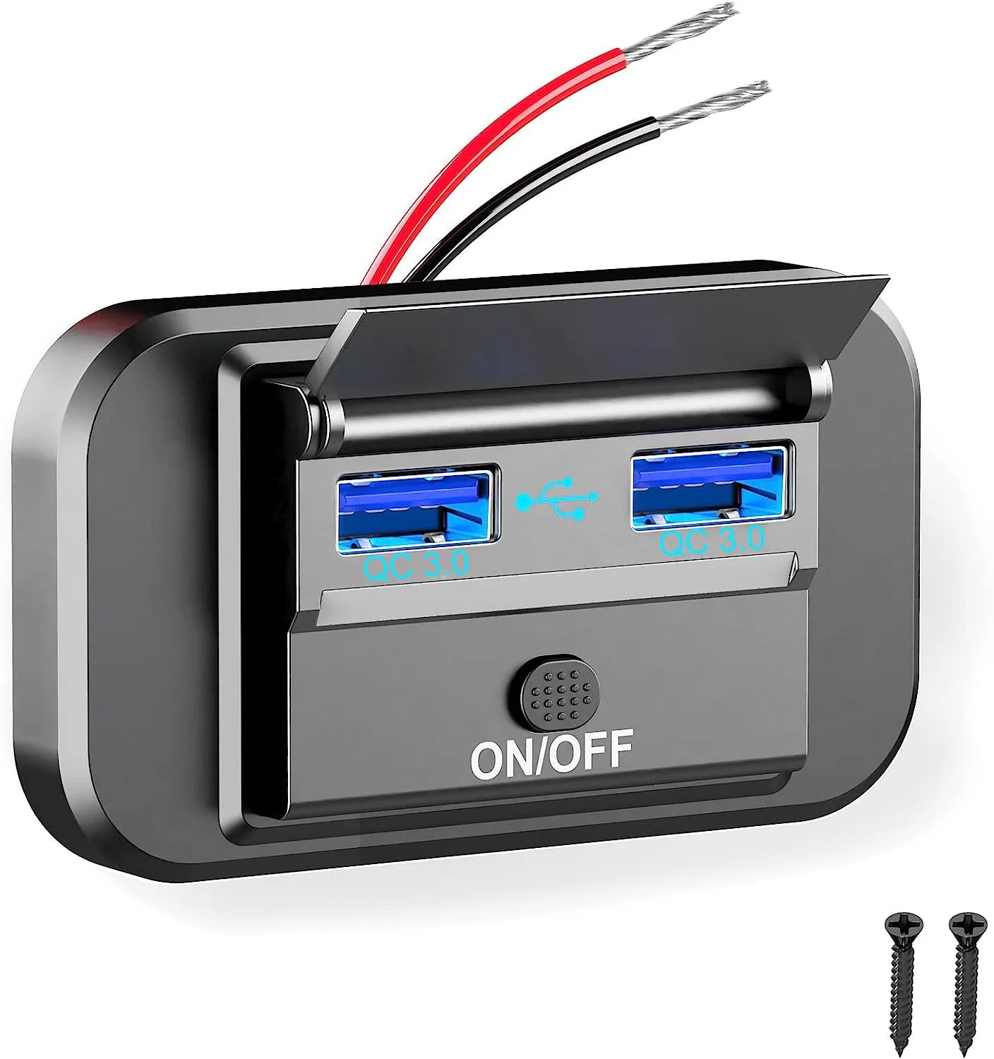 90W 3 Ports Dual PD Car Charger Socket with ON OFF Switch 18W QC3.0 Fast Charging for Motorbike Car Boat ATV UTV Camper Caravans