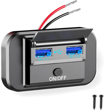 90W 3 Ports Dual PD Car Charger Socket with ON OFF Switch 18W QC3.0 Fast Charging for Motorbike Car Boat ATV UTV Camper Caravans