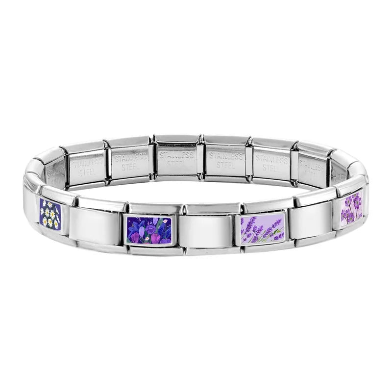 2025 Women's Fashion Colorful Flowers Oil Painting Style Series Italian Charms Fit 9mm Stainless Steel Bracelet DIY Jewelry Gift