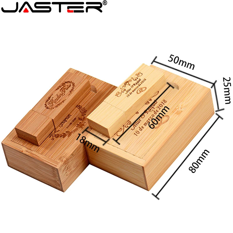 JASTER Free Custom Logo Photography Wedding Gift USB Flash Drive 128GB Wooden 64GB Box Pen Drive Maple Memory Stick 32GB 4G 16GB