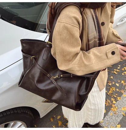 Tote Bag Designer Retro PU Leather Shoulder Handbag for Women Winter Trend Y2K Fashion Handbags Females Travel Luxury Tote Bags