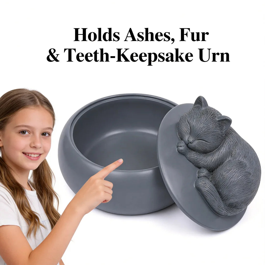 Pet Urn for Cats Resin Sleeping Cat Memorial Ashes Container Matte Sealed Pet Hair Keepsake Box Decor Desktop Loss Sympathy Gift