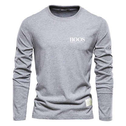 Embroidered 100% Pure Cotton Round Neck Long Sleeved Leisure Sports T-shirt for Men's High-quality Casual Outdoor Sports
