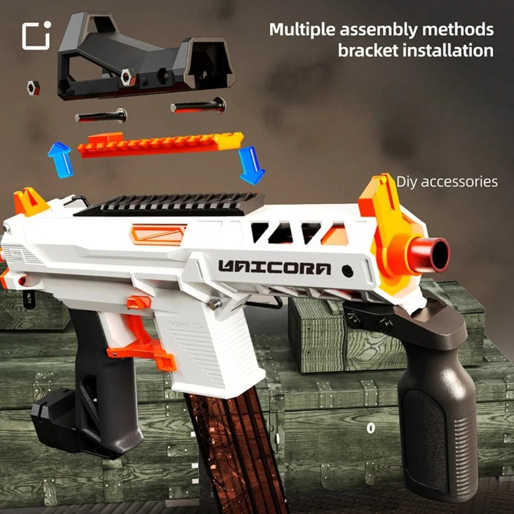 KM9 Unicorn Nylon Soft Powder Launcher Handheld Adult Soft Powder Gun Toy Model Birthday Holiday Gift